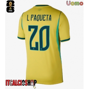 Brasile Lucas Paqueta #20 Prima Maglia Mondiali 2026 Manica Corta